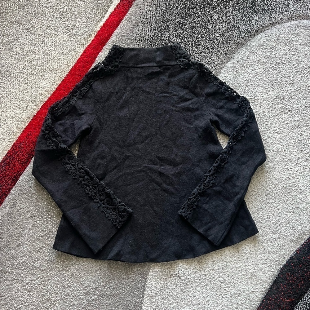 Knitted & Knotted Black Mockneck Lace Sleeve Sweater - Picture 7 of 7